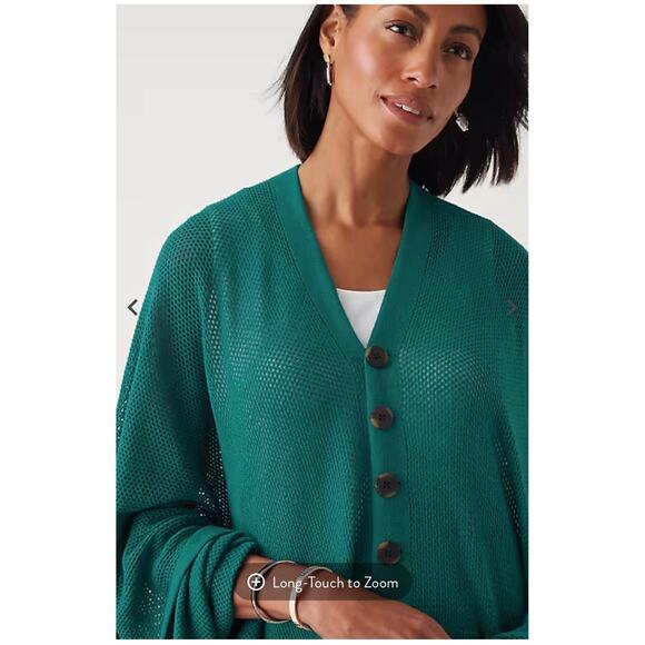 J Jill Women's Rib-Knit Two-Way Poncho Wool Blend Cape S-L Oceanside Buttons - Picture 2 of 8